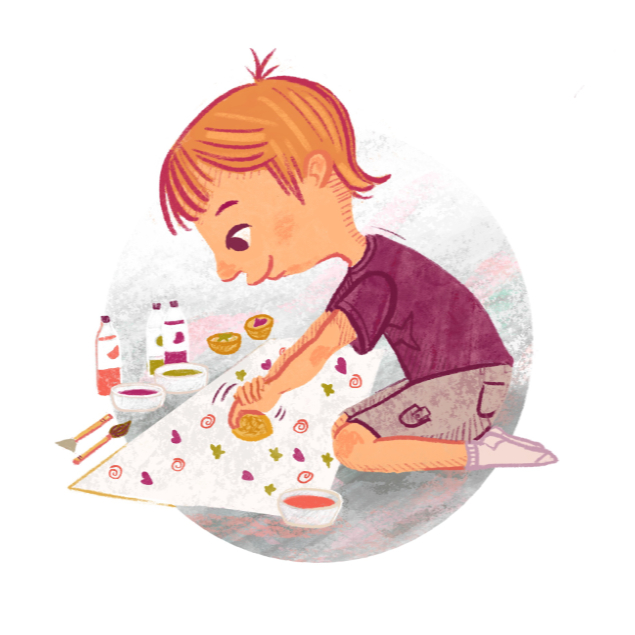 Illustration of boy doing potato printing craft