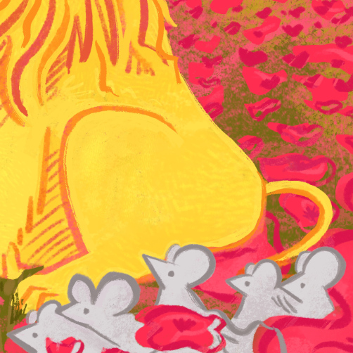 Lion Dress Up Box Scene Illustration