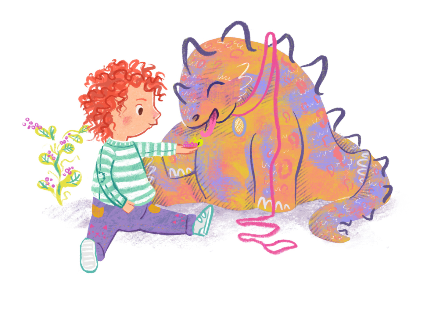 Illustration of boy doing potato printing craft